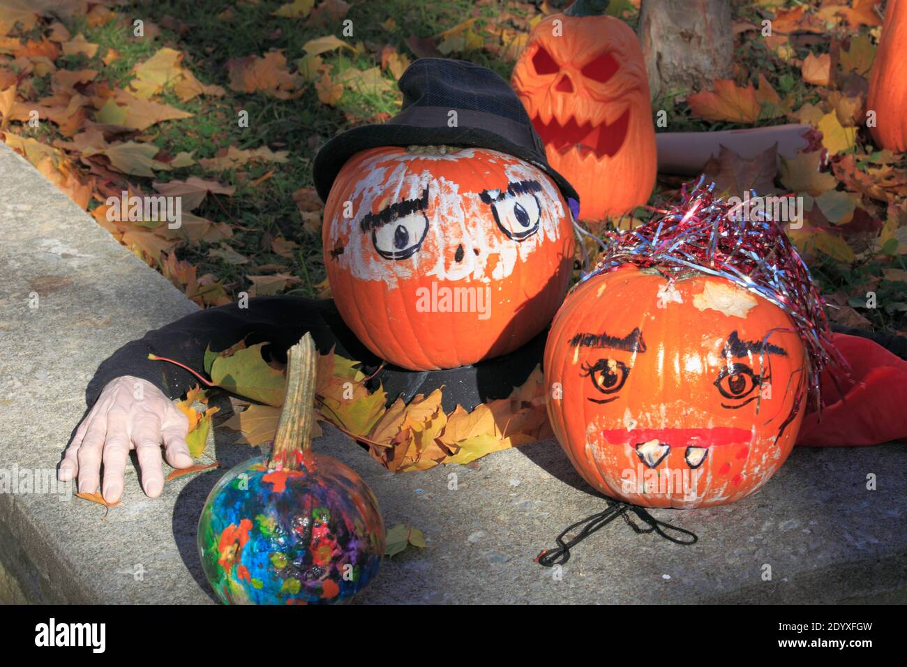 Halloween, Dekoration, Kürbisse, Stockfoto