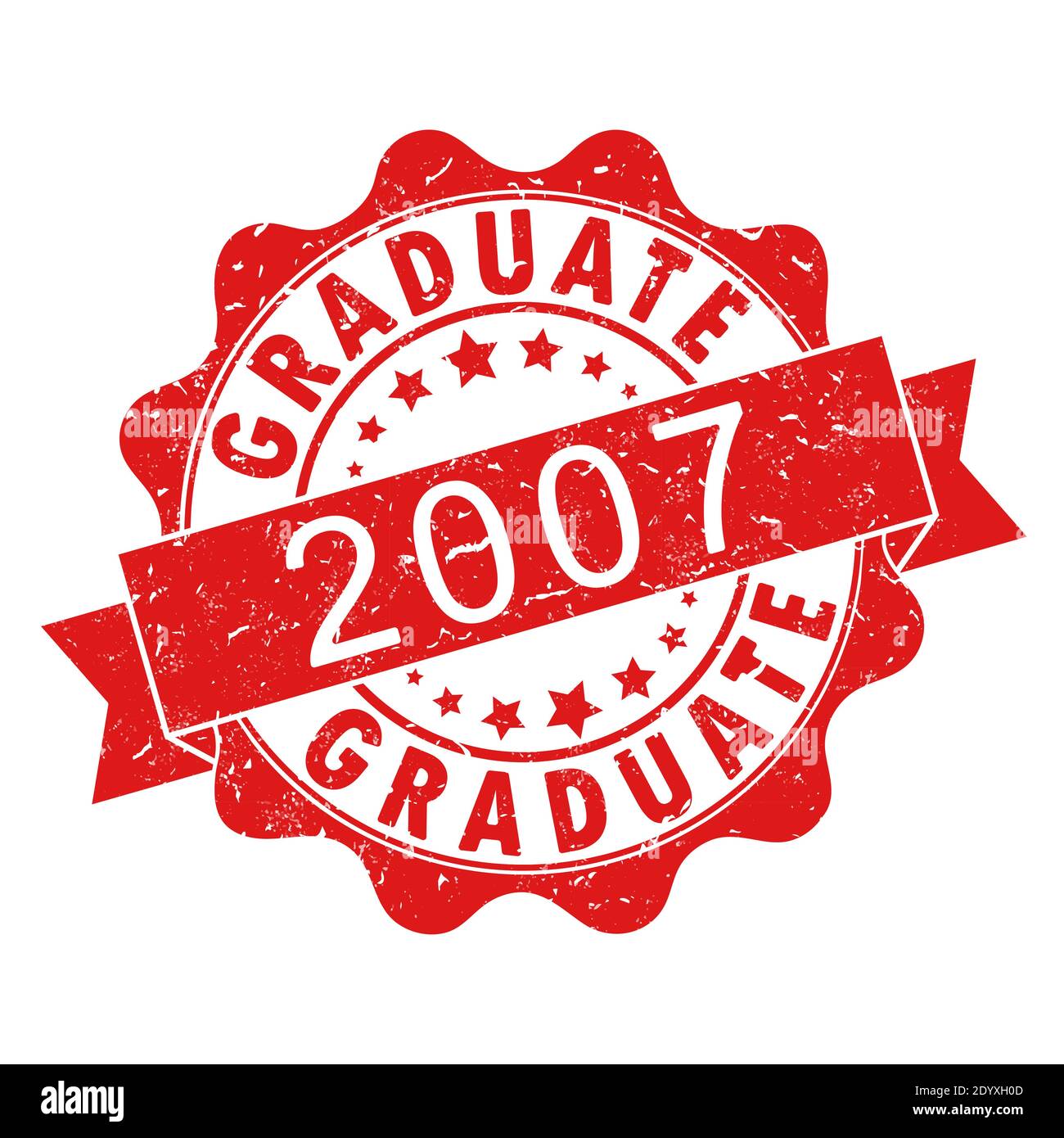 Ein Eindruck einer alten abgenutzten Briefmarke mit der Aufschrift GRADUATE 2007. Vektor-Illustration für thematische Gestaltung, Alumni-Treffen, Diplome und Zertifikat Stock Vektor