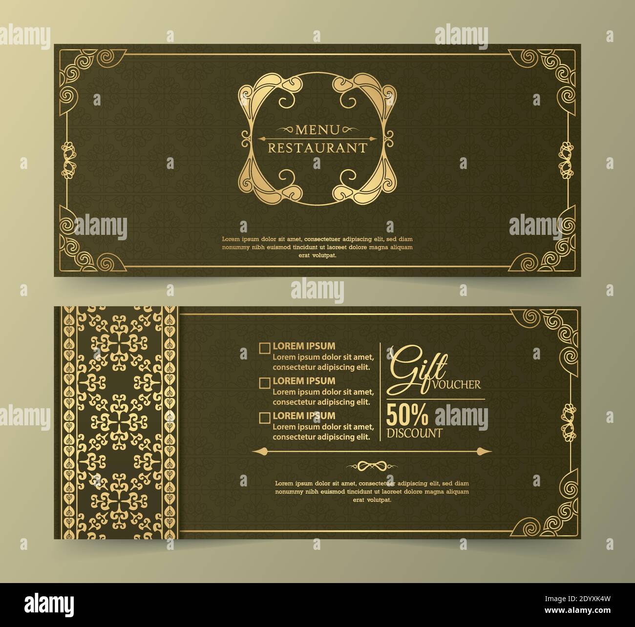 Menü Restaurant Luxus Geschenk Gutschein Design Vorlage Stock Vektor