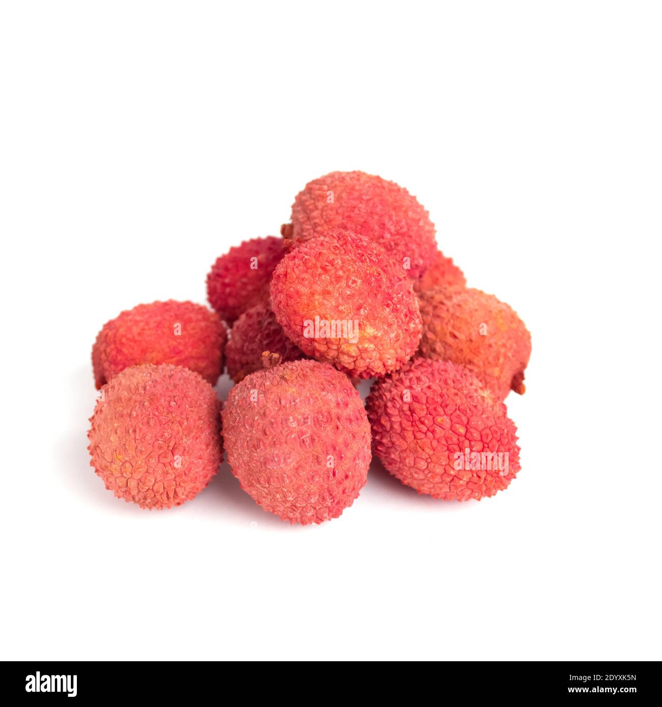 Tropische Früchte Litschi oder Litschi isoliert auf weißem Hintergrund. Selektiver Fokus Stockfoto