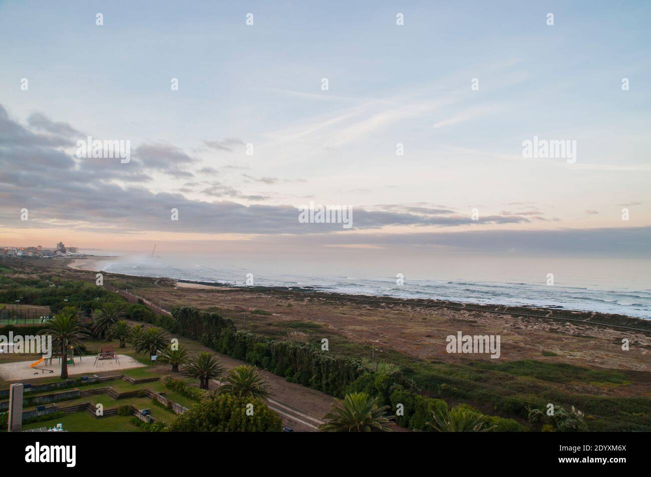 Blick auf den Strand von Espinho, im Norden Portugals. Stockfoto