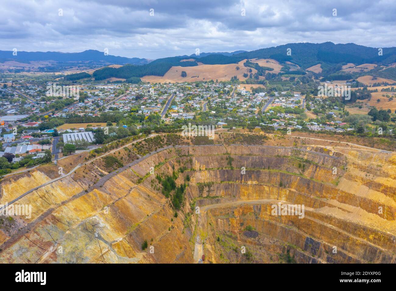 Luftaufnahme der Martha Mine in Waihi, Neuseeland Stockfoto