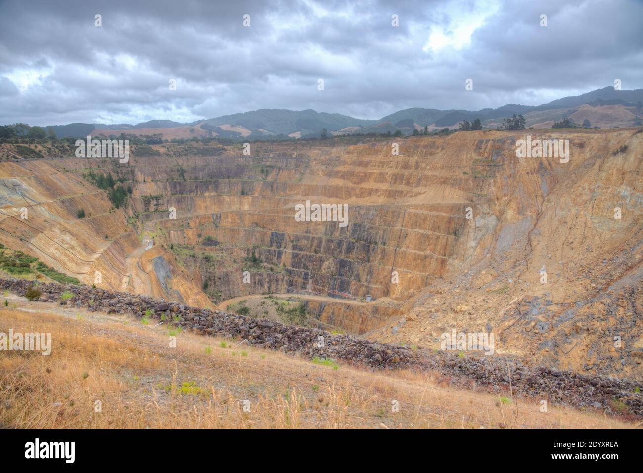 Luftaufnahme der Martha Mine in Waihi, Neuseeland Stockfoto