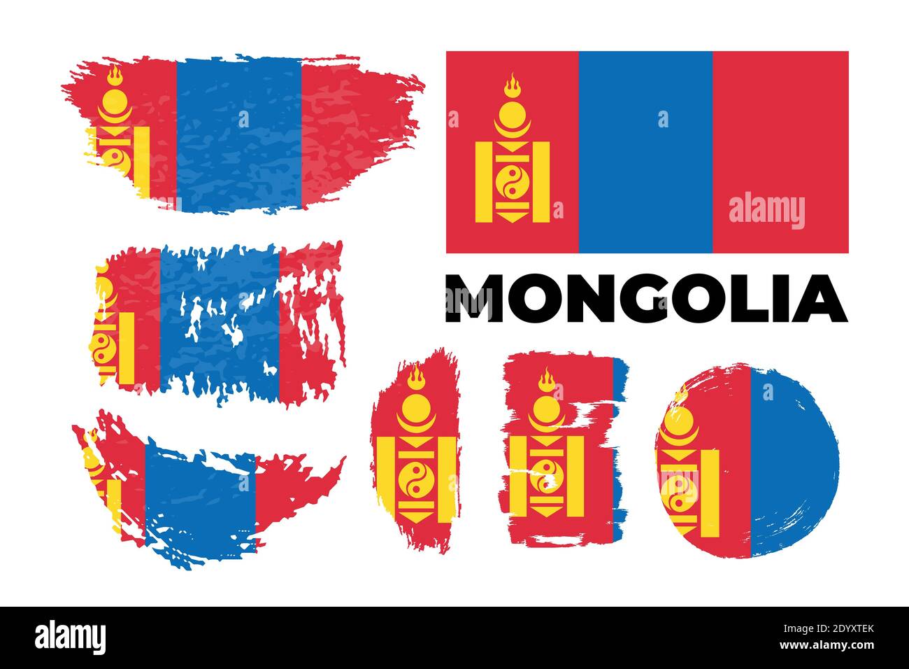 Pinsel Flagge der Mongolei Land. Glücklicher Tag der Unabhängigkeit der Mongolei mit Grungy Stock Vektor