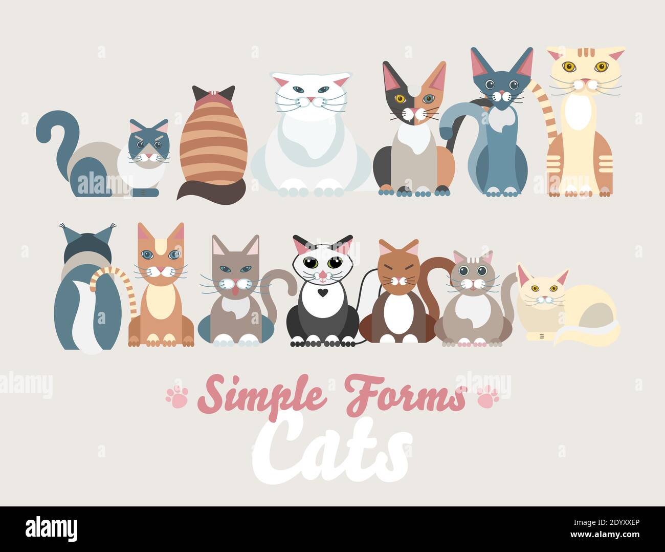 Flache Katzen Familie isoliert Vektor-Set. Lange Banner Cartoon Illustration Hauskatzen Stock Vektor