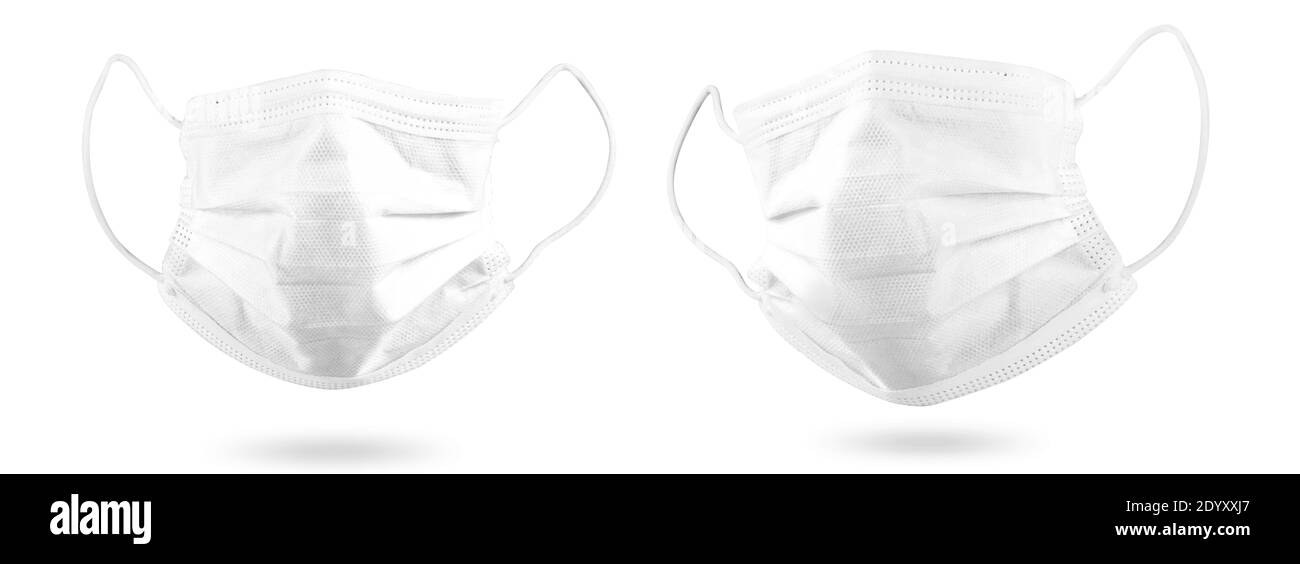 Typische chirurgische Maske, um Mund, Nase zu bedecken. Schutzkonzept, gegen Coronavirus. Stockfoto