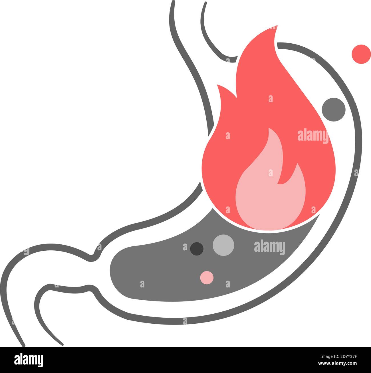 Magen Sodbrennen flach Symbol. Konzept von Gastritis und saurem Reflux, Verdauungsstörungen, Magenschmerzen Gesundheitszustand. Isoliert auf weißem Hintergrund. Stock Vektor