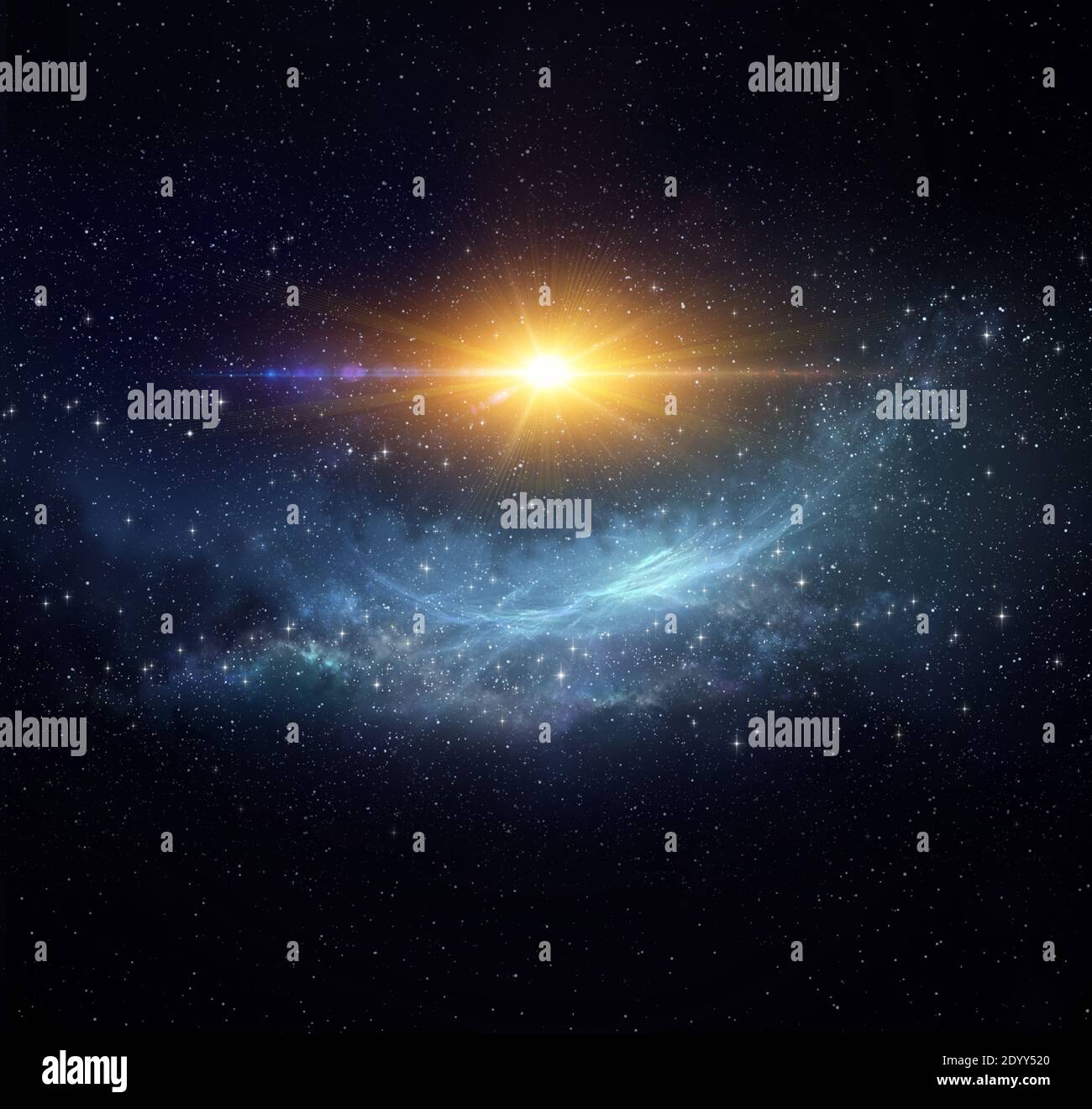 Galaxie, Nebel, Sonne und Sterne Konstellationen im Universum. Riesige Explosion in den Weltraum. Stockfoto