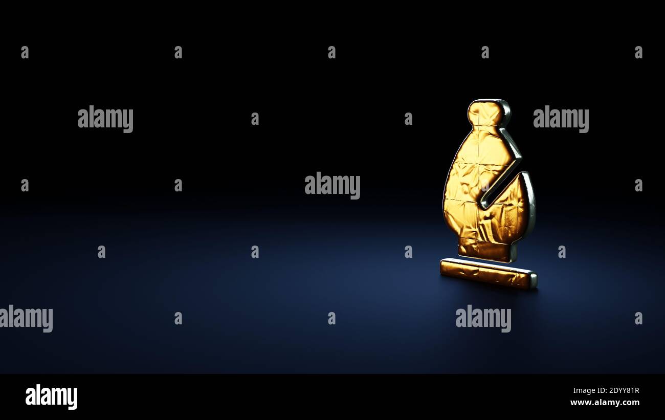3d Rendering Symbol der Schach Bischof Figur in Gold gewickelt Thermofolienplatte auf dunkelblauem Hintergrund Stockfoto