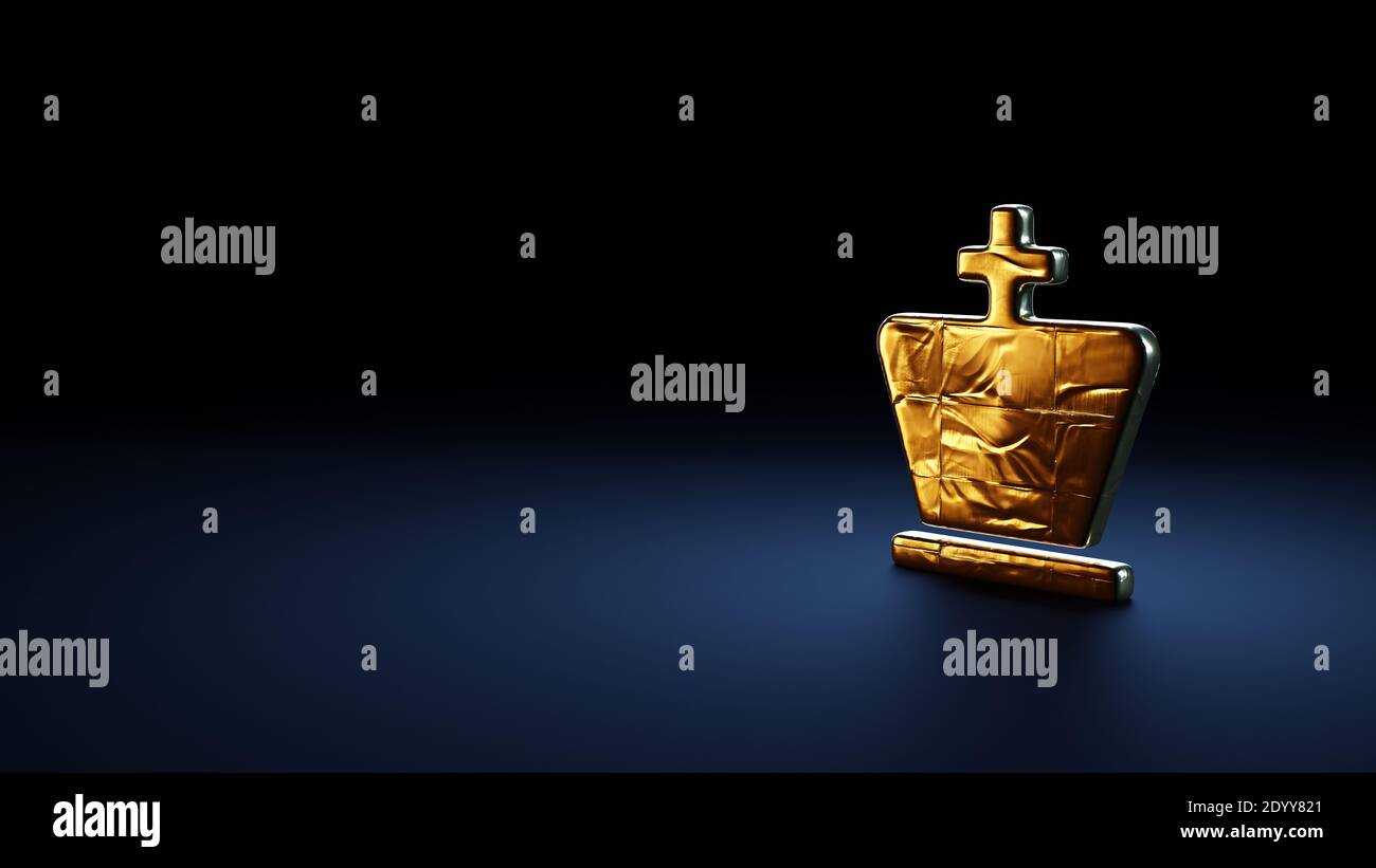 3d Rendering Symbol der Schach König Figur in Gold gewickelt Thermofolienplatte auf dunkelblauem Hintergrund Stockfoto
