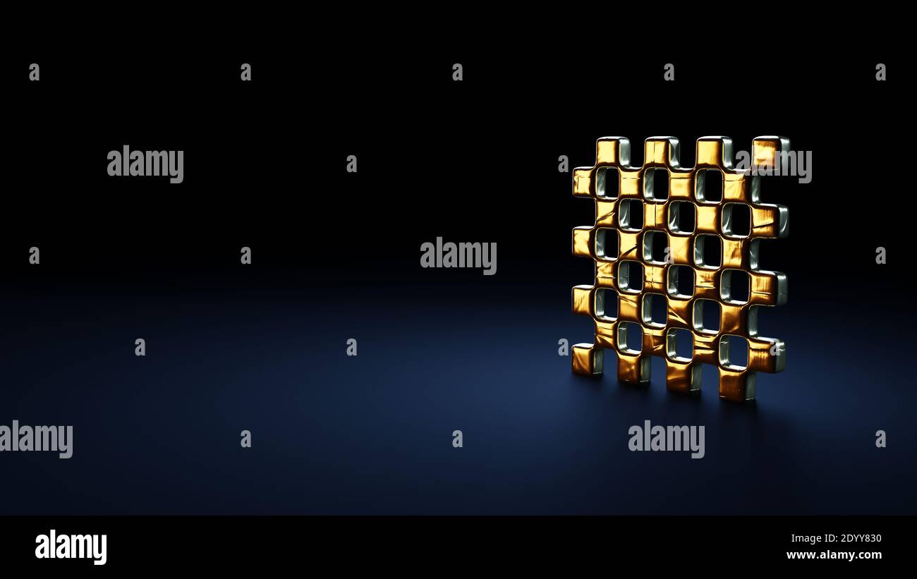 3d-Rendering-Symbol des Schachbretts in Gold thermische eingewickelt Folienplatte auf dunkelblauem Hintergrund Stockfoto