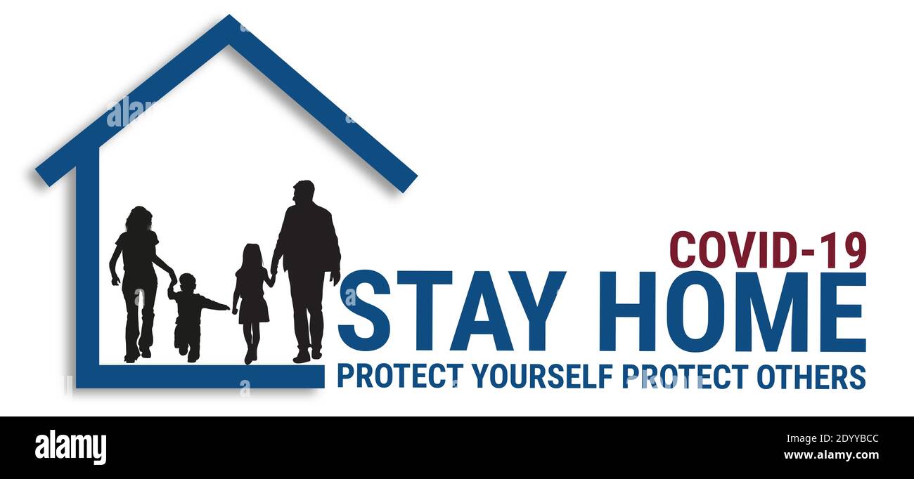 Covid-19, Präventionsbotschaft Stay Home Illustration Banner. Bleiben Sie Zu Hause Bleiben Sie Sicher Stockfoto