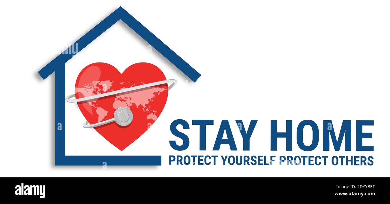 Covid-19, Präventionsbotschaft Stay Home Illustration Banner. Bleiben Sie Zu Hause Bleiben Sie Sicher Stockfoto