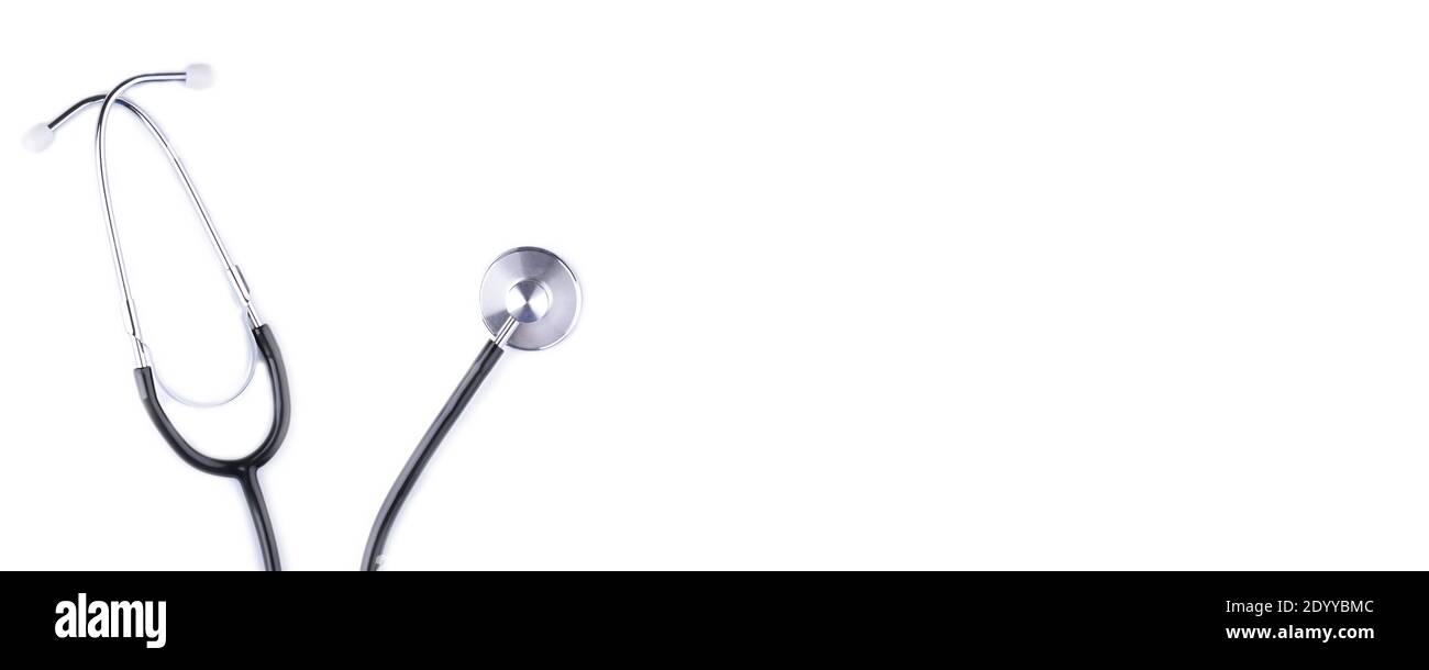 Medizinisches Banner, Konzept mit Stethoskop isoliert auf weißem Hintergrund Stockfoto