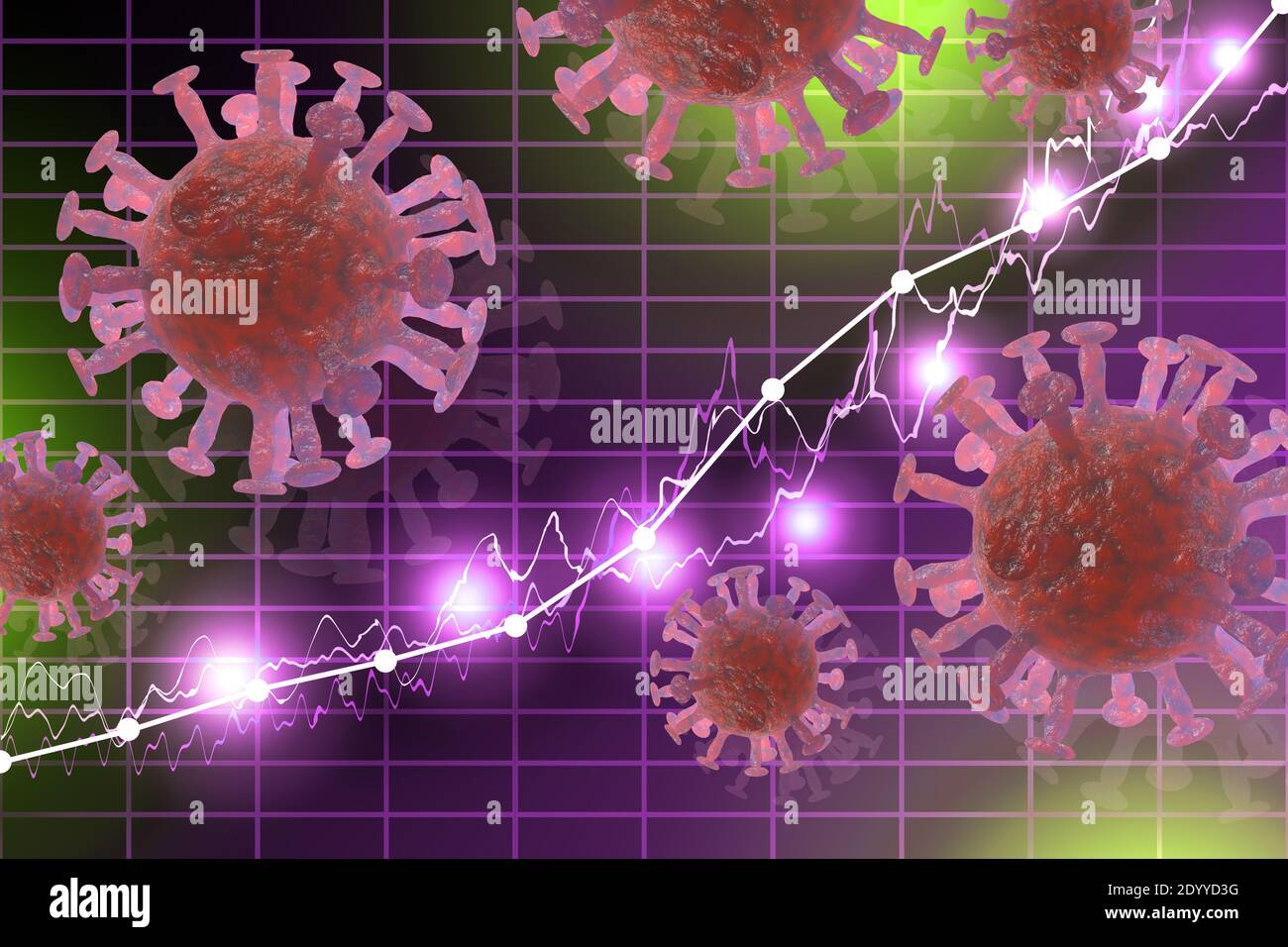 Verfolgung des Fortschritts der Coronavirus-Epidemie neue Fälle und wächst 3D-Illustration für globale Notfälle Stockfoto