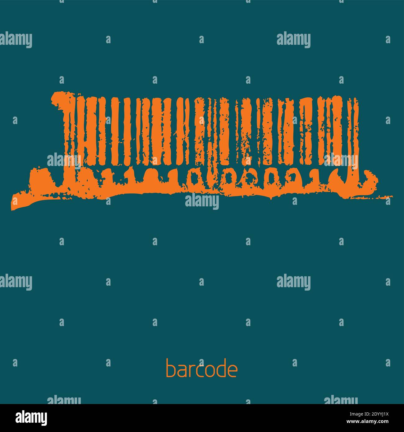 Abstrakter orangefarbener Grunge-Barcode auf einem sherpa-blauen Hintergrund. Vektor Stock Vektor