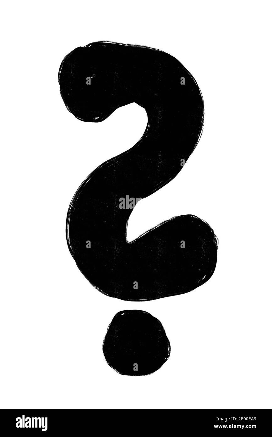 Fragezeichen - Symbol und Zeichen der Frage, fragen und unbekannt. Schwarzes Satzzeichen auf weißem Hintergrund. Grunge Grafik Stil.. Stockfoto