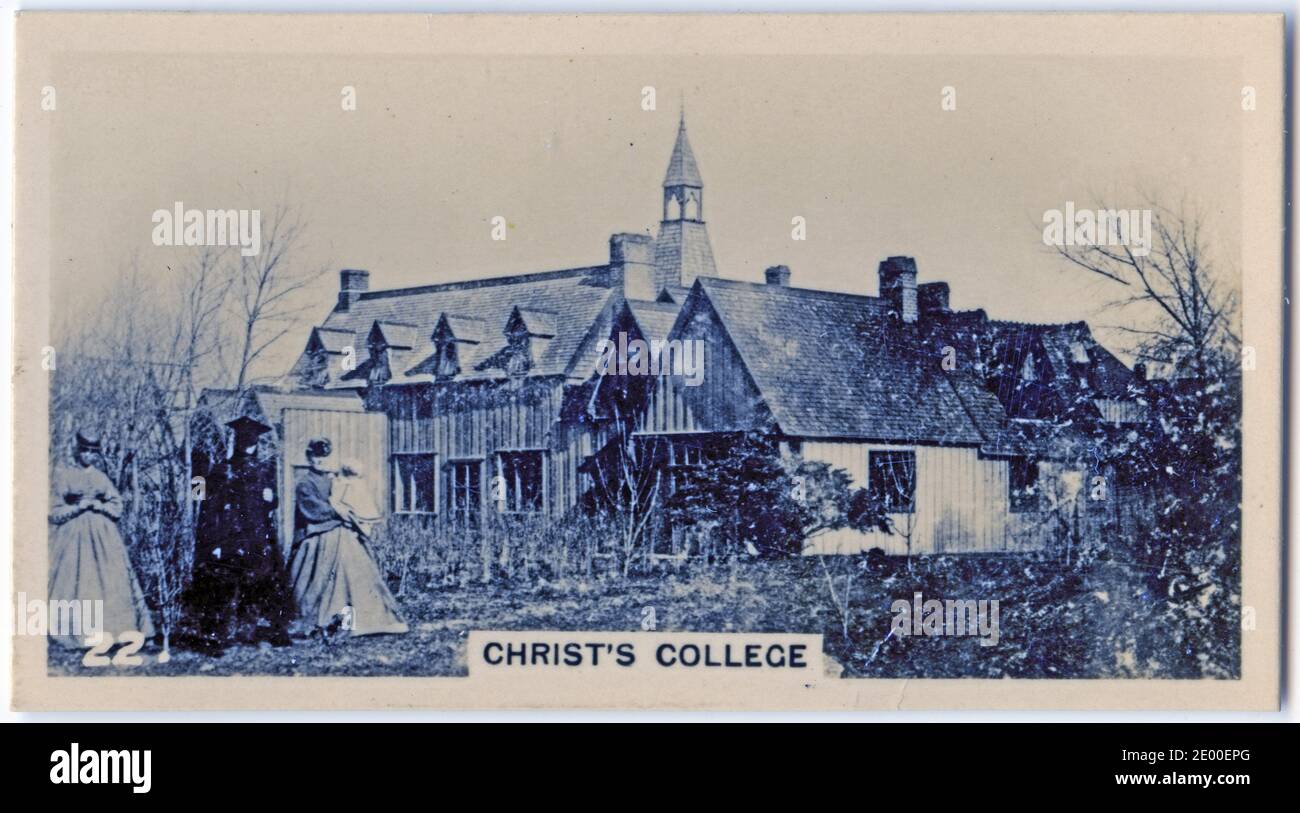 Illustration der Pioniertage am Christ's College, Christchurch, Neuseeland,; von einer Zigarettenkarte gedruckt in den 1930er Jahren Stockfoto