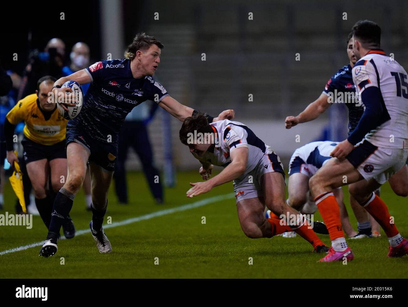 Sale Sharks voller Rücken Sam James während des European Champions Cup Spiels Sale Sharks -V- Edinburgh Rugby im AJ Bell Stadium, Greater Manchester, eng Stockfoto