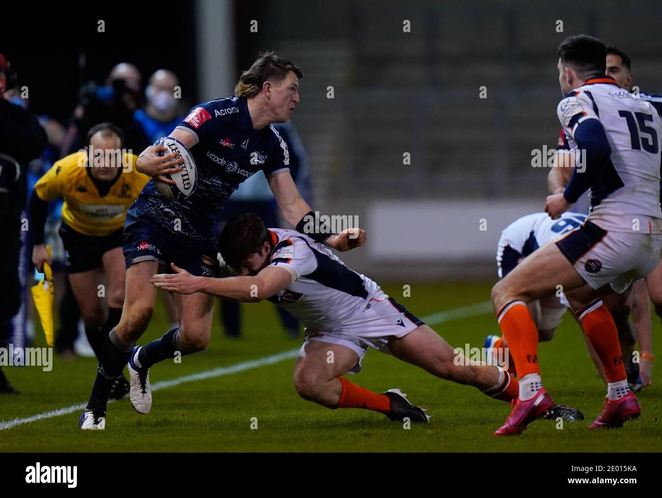 Sale Sharks voller Rücken Sam James während des European Champions Cup Spiels Sale Sharks -V- Edinburgh Rugby im AJ Bell Stadium, Greater Manchester, eng Stockfoto