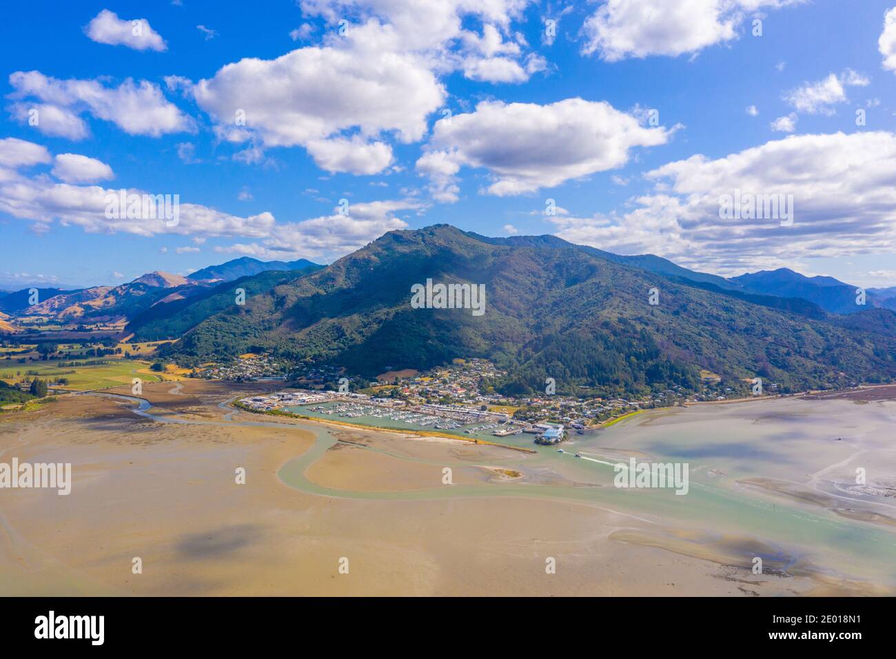 Luftaufnahme von Havelock in Neuseeland Stockfoto