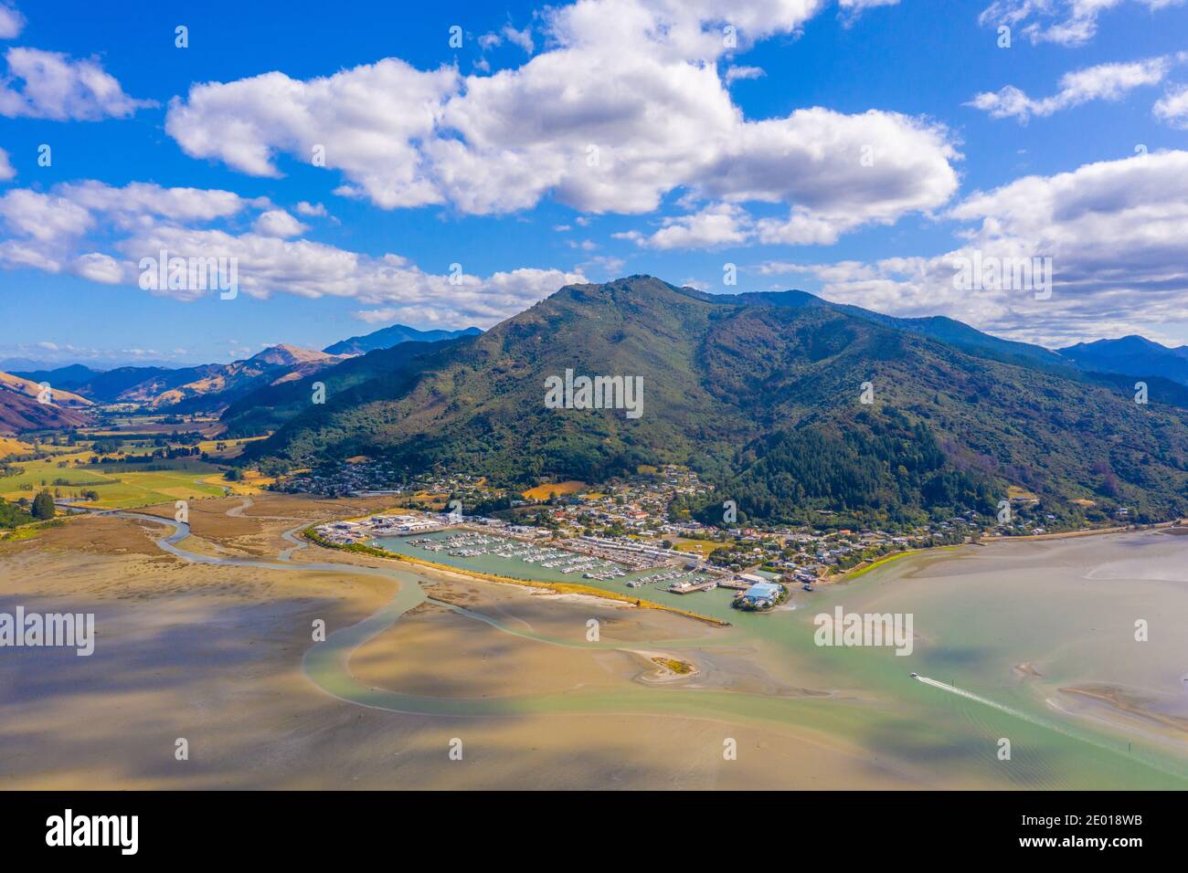 Luftaufnahme von Havelock in Neuseeland Stockfoto