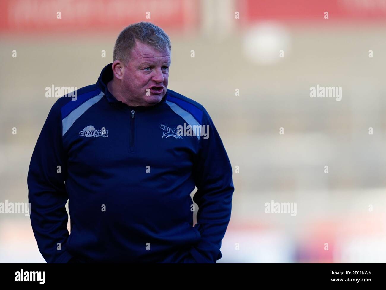 Sale Sharks Forwards Coach Dorian West während des Gallagher Premiership Rugby Spiels Sale Sharks -V- Wespen im AJ Bell Stadium, Greater Manchester, Stockfoto