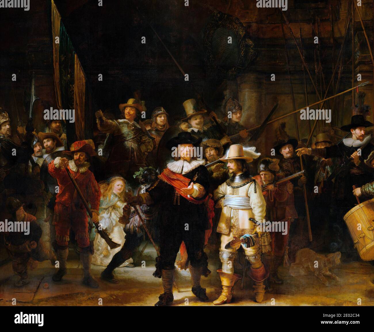 Die Gesellschaft von Frans Banning Cocq und Willem van Ruytenburgh, bekannt als die Nachtwache - Rembrandt Harmenszoon van Rijn, 1642 Stockfoto