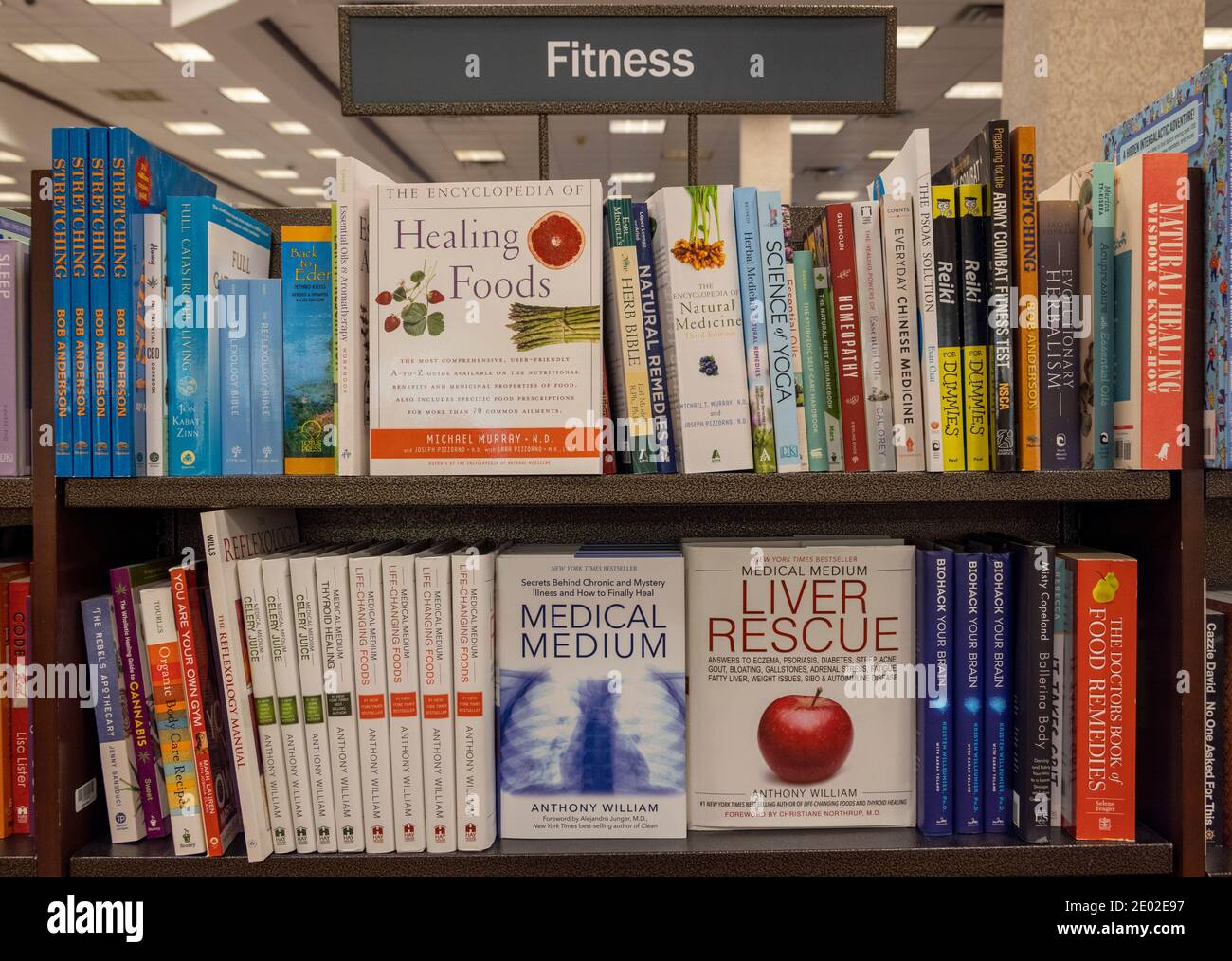 Fitness-Bücher im Regal, Barnes and Noble, USA Stockfoto