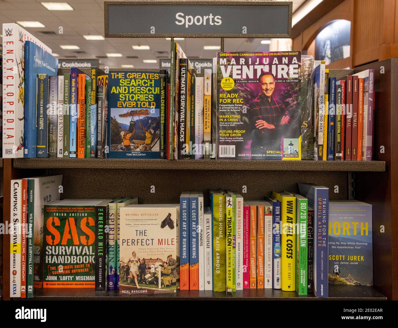 Sportbücher im Regal, Barnes and Noble, USA Stockfoto
