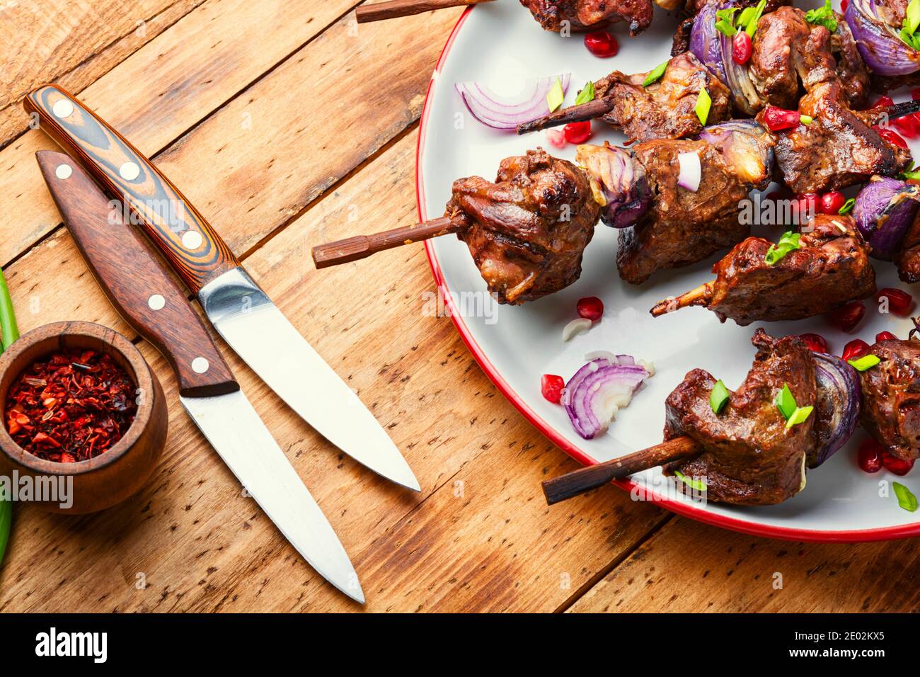 Arabische Tradition Leber Kebab auf Spieße.Türkische Küche Stockfoto