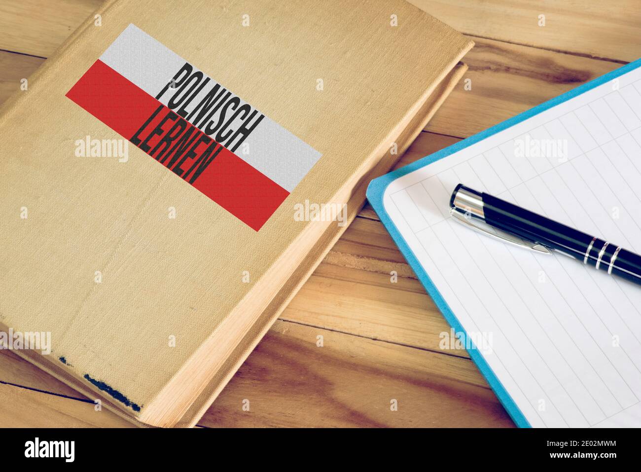 Ein Buch und Slogan Lernen Sie Polnisch Stockfoto