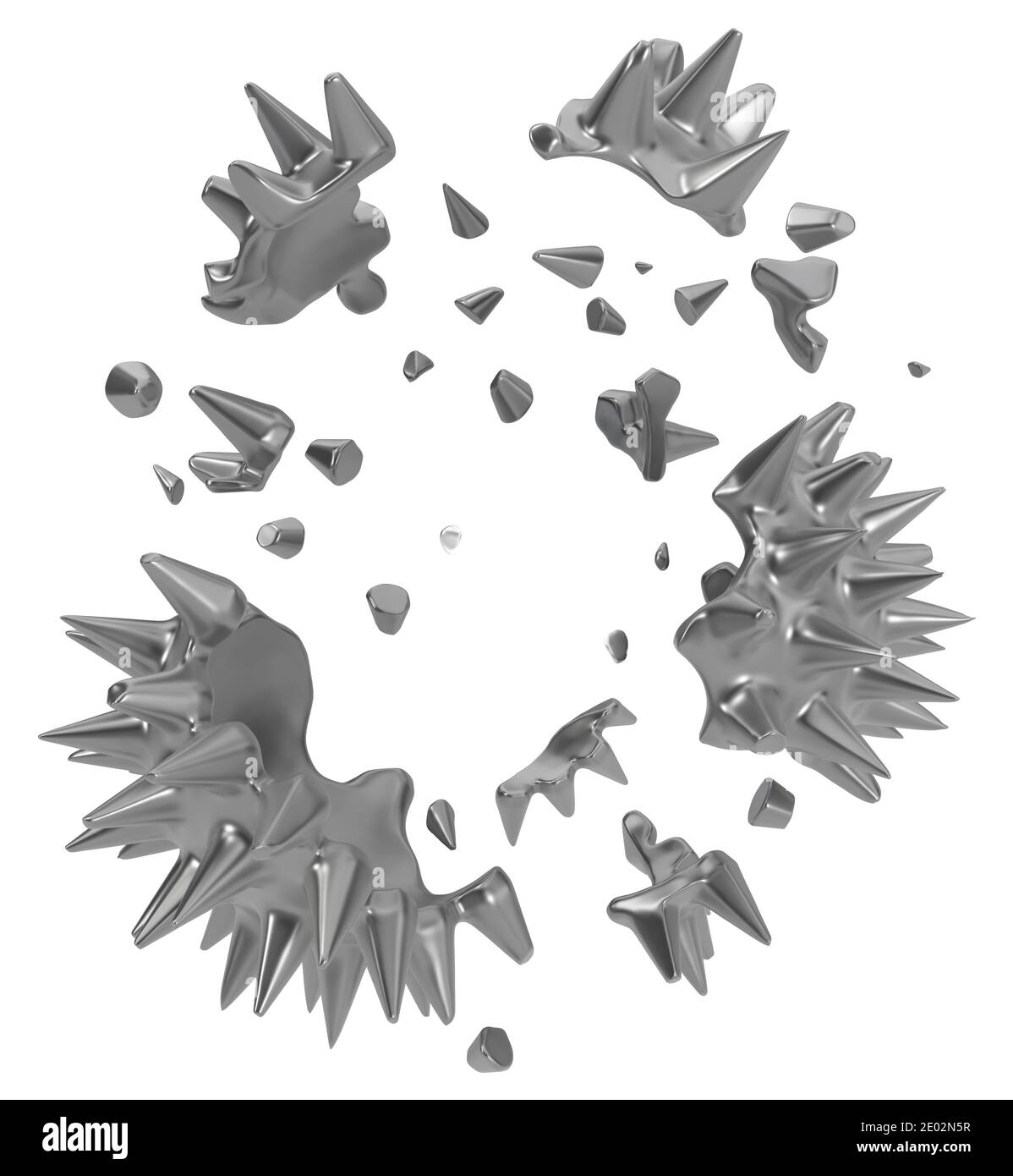 Zerschmetternde Metallspitze Kugel hohle Schale, 3d-Illustration,  horizontal, isoliert, über weiß Stockfotografie - Alamy