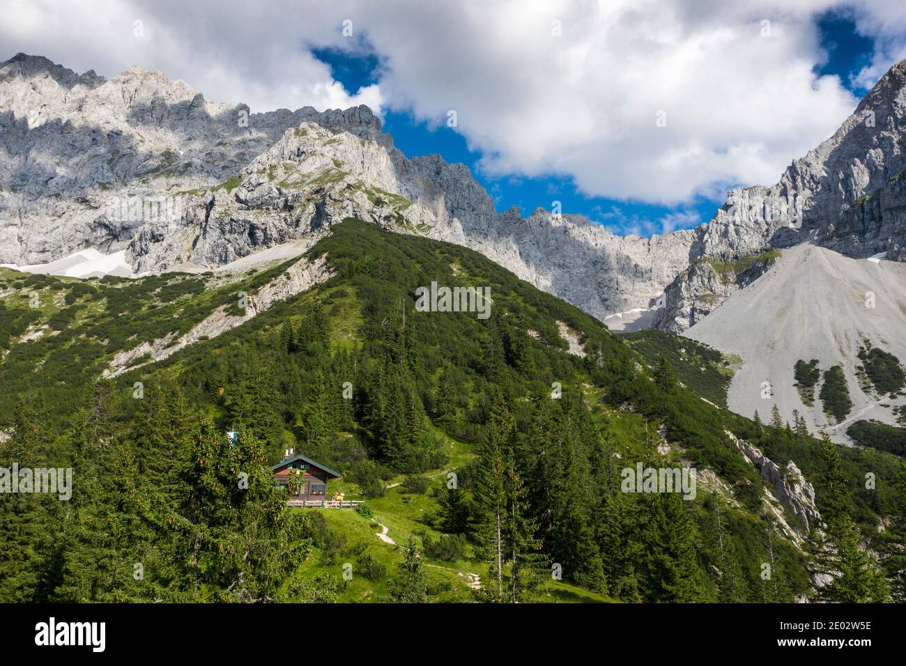 Hochlandhütte im Karwendel, Bayern, Deutschland Stockfoto