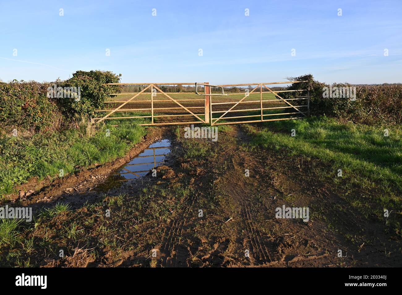 Doppelte Landtore, die in ein Feld in der Nähe des Nordens führen Oxfordshire Dorf Hook Norton Stockfoto