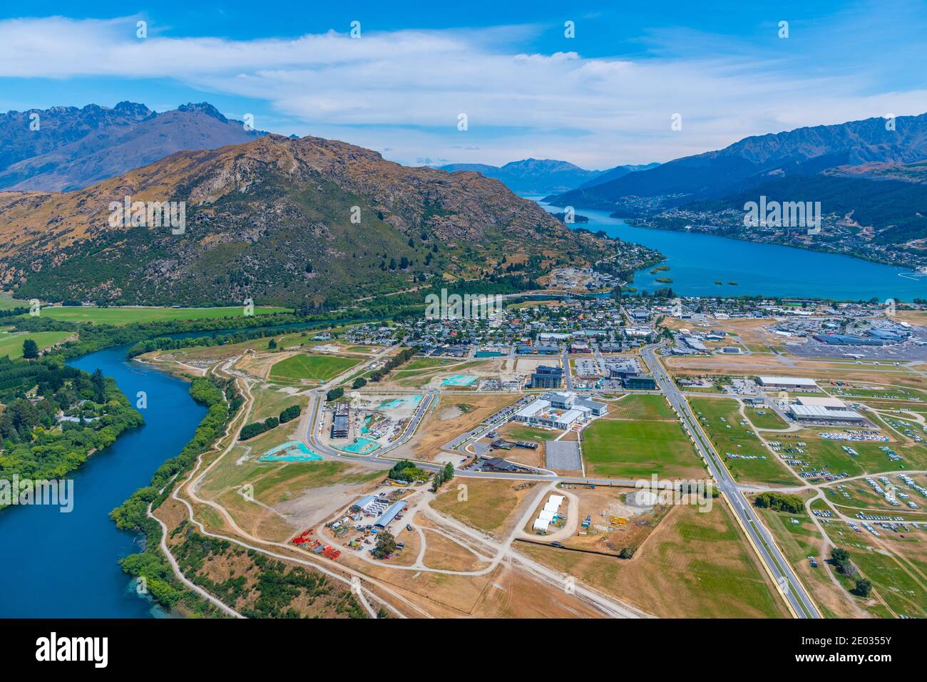 Luftaufnahme des Bezirks Frankton in Queenstown in Neuseeland Stockfoto