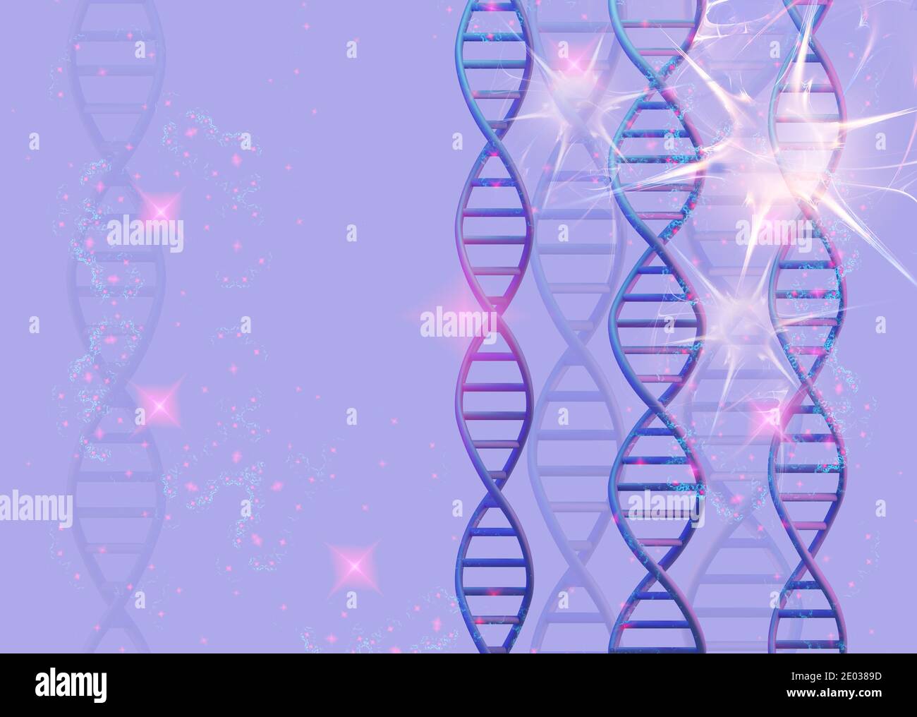 DNA-Moleküle Strukturen auf violettem Hintergrund. Wissenschaft und Technologie, 3d-Rendering Stockfoto