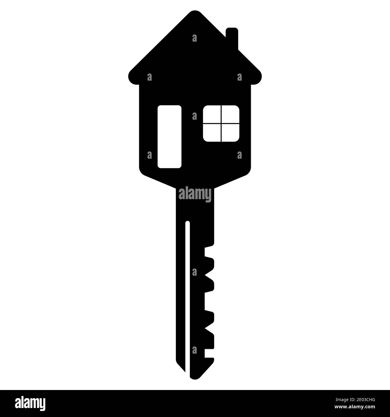Hausschlüssel in Form eines Hauses mit Fenster- und Türvektorschlüssel für ein glückliches Familienleben Stock Vektor
