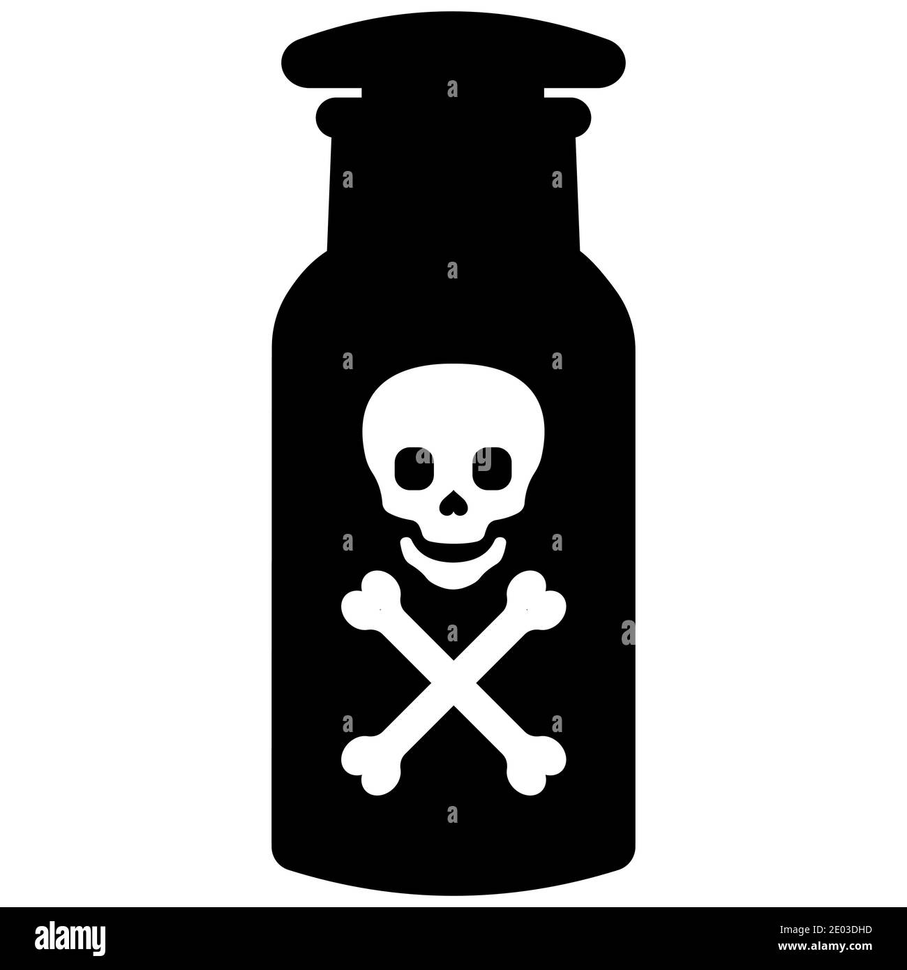 Giftige Giftflasche mit Totenschädel und Knochen, Vektor-Laborglas mit giftiger Substanz, tödliches Virusgift Stock Vektor