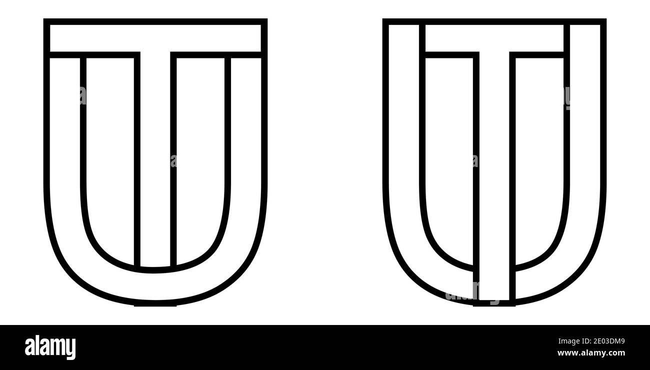 Logo Zeichen ut tu Symbol Zeichen zwei Zeilensprungbuchstaben U, T Vektor Logo ut, tu ersten Großbuchstaben Muster Alphabet U, t Stock Vektor