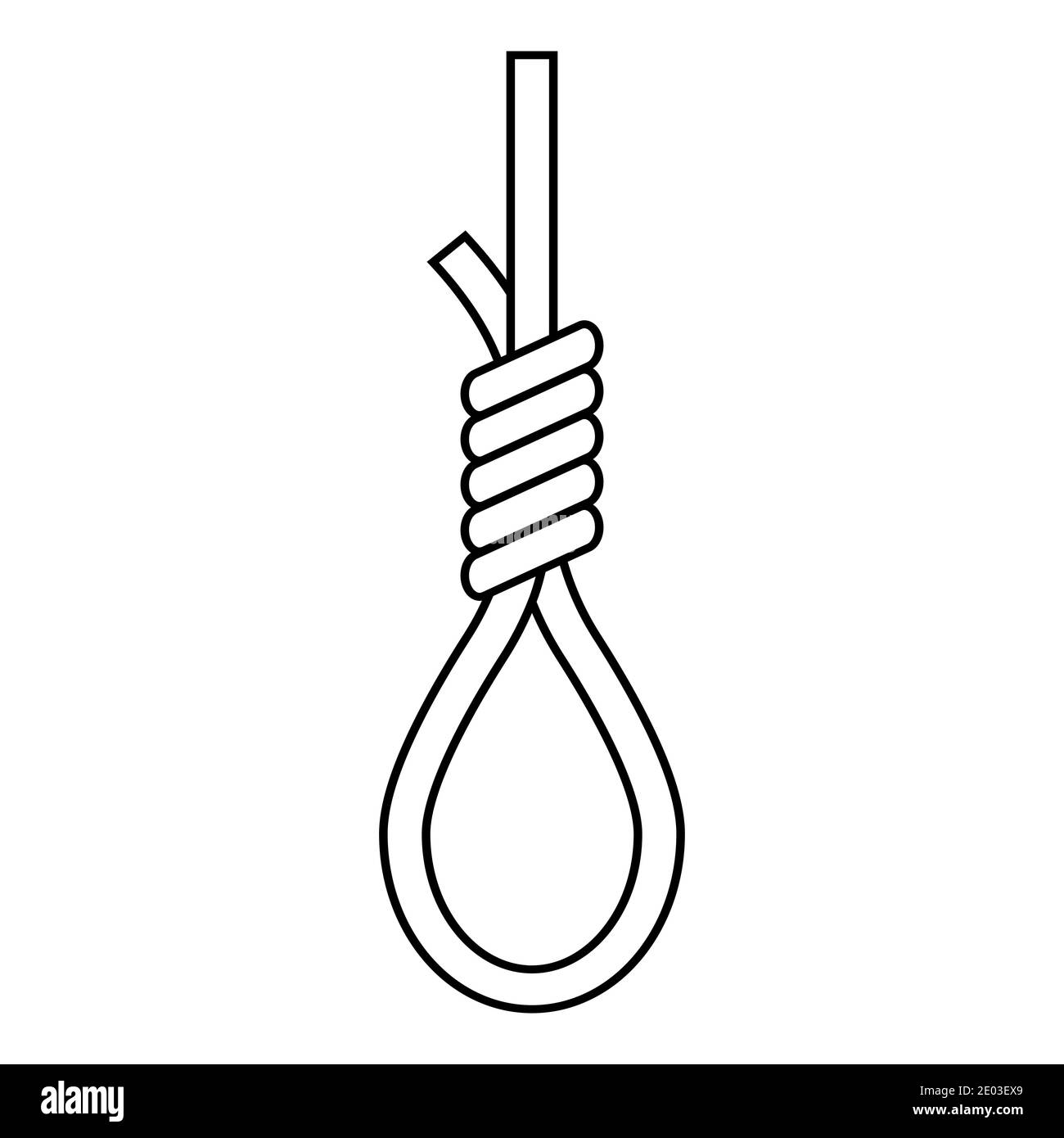 Schlinge zum Aufhängen des Symbols für die Todesstrafe, Vektorschlaufe zum Aufhängen von Hinrichtungen, Schellen Stock Vektor