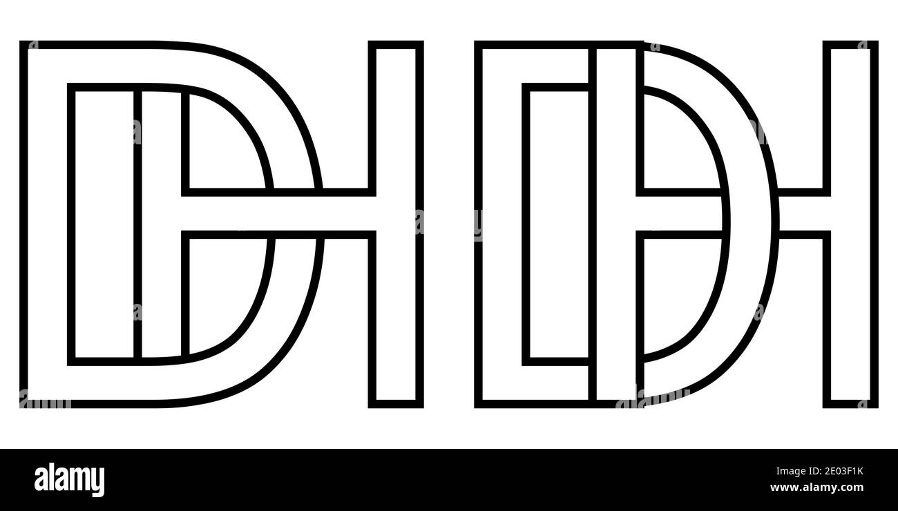Logo hd dh Symbol Zeichen zwei Zeilensprungbuchstaben h D, Vektor-Logo hd dh erste Großbuchstaben Muster Alphabet h d Stock Vektor