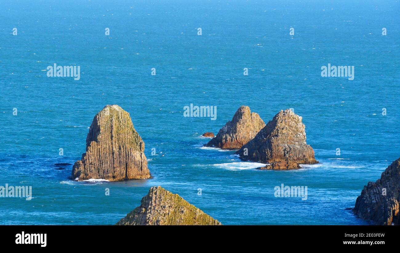 Felseninseln in Otago, Neuseeland. Felseninsel im Meer, Riff im Meer Stockfoto