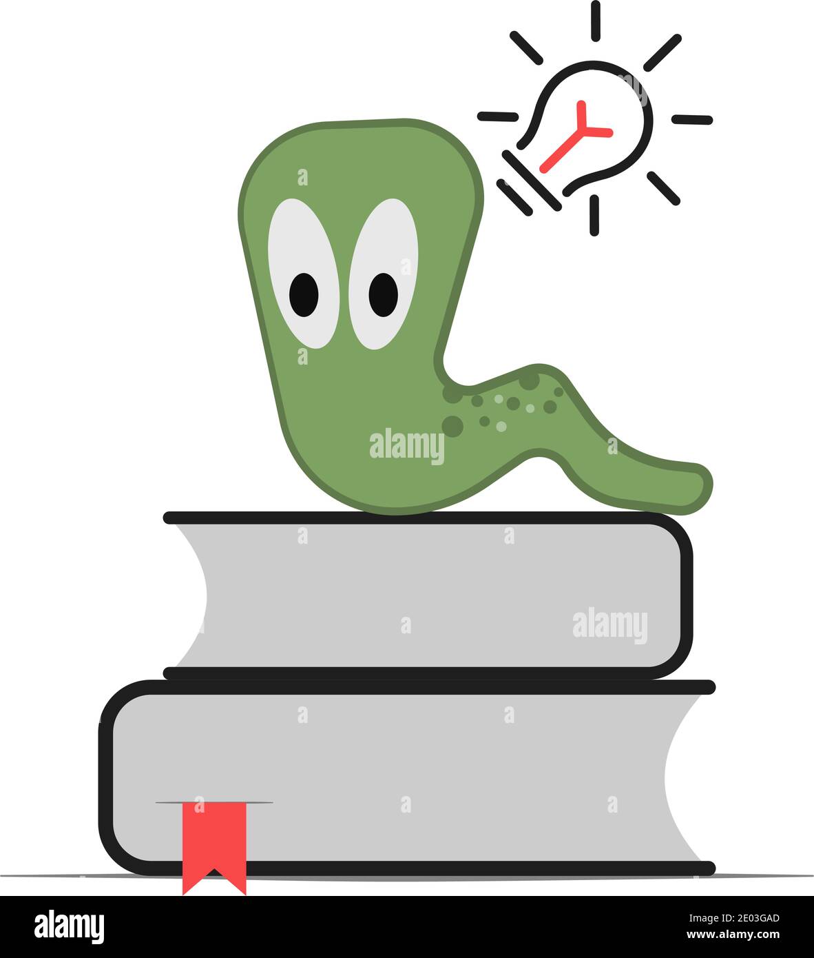 Ein Bücherwurm auf einem Bücherhaufen. Kreative Idee Konzept. Flache Illustration. Stock Vektor