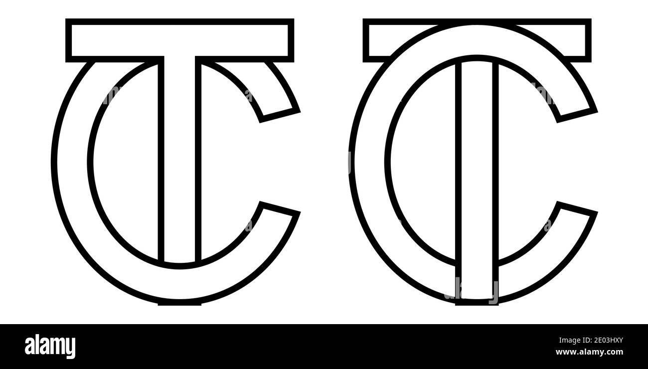 Logo Zeichen tc CT Symbol Zeichen zwei Zeilensprungbuchstaben T, C Vektor Logo tc, CT erste Großbuchstaben Muster Alphabet t, c Stock Vektor
