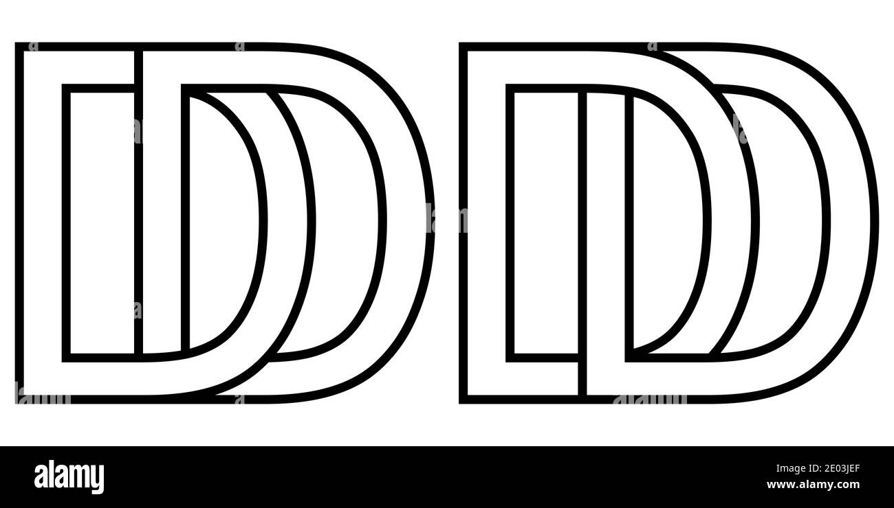 Logo dd Symbol Zeichen zwei Zeilensprungbuchstaben D, Vektor-Logo dd erste Großbuchstaben Muster Alphabet d Stock Vektor