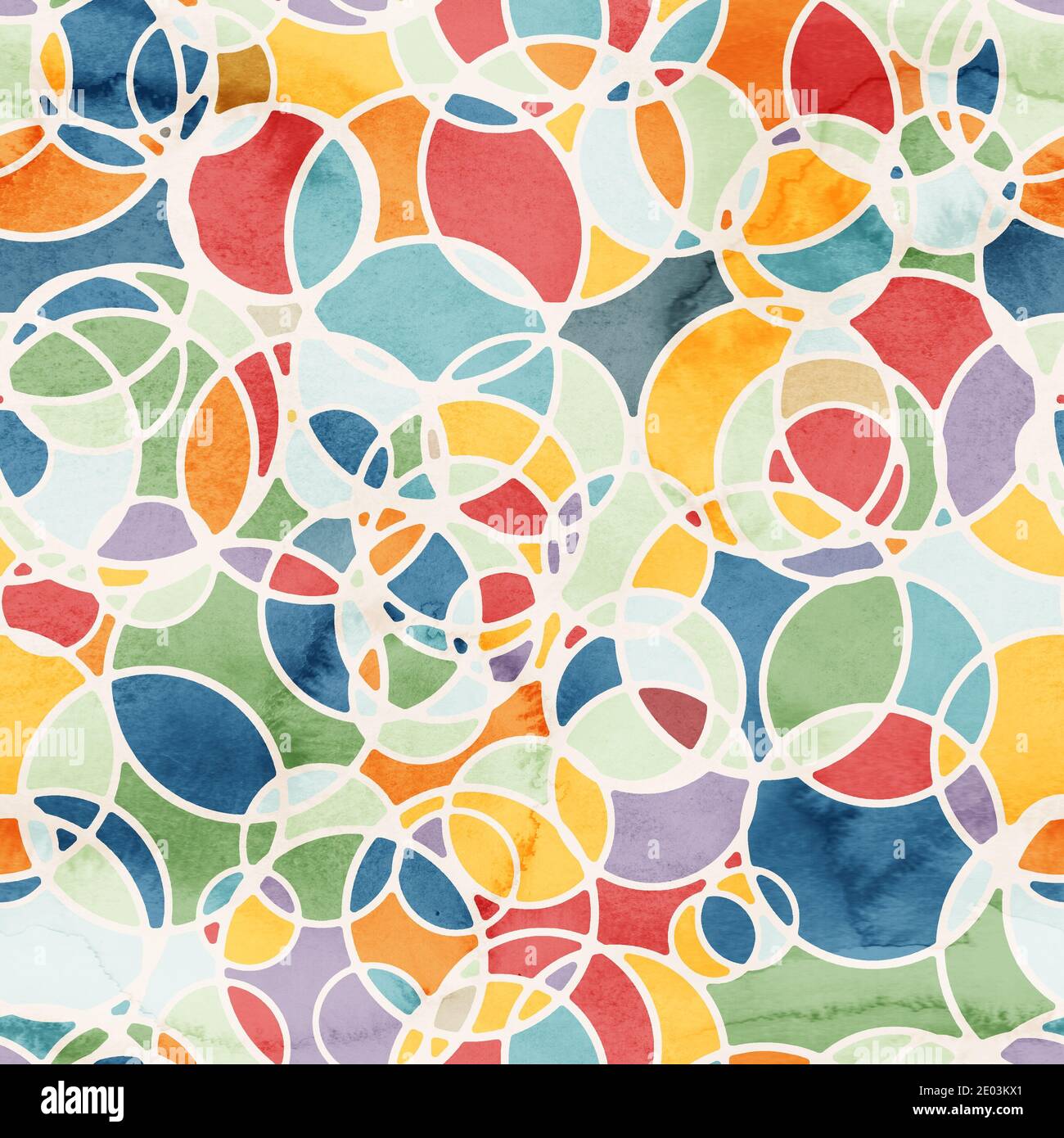 Nahtlose Farbe füllt zwischen Kreisen naives Design Stockfoto