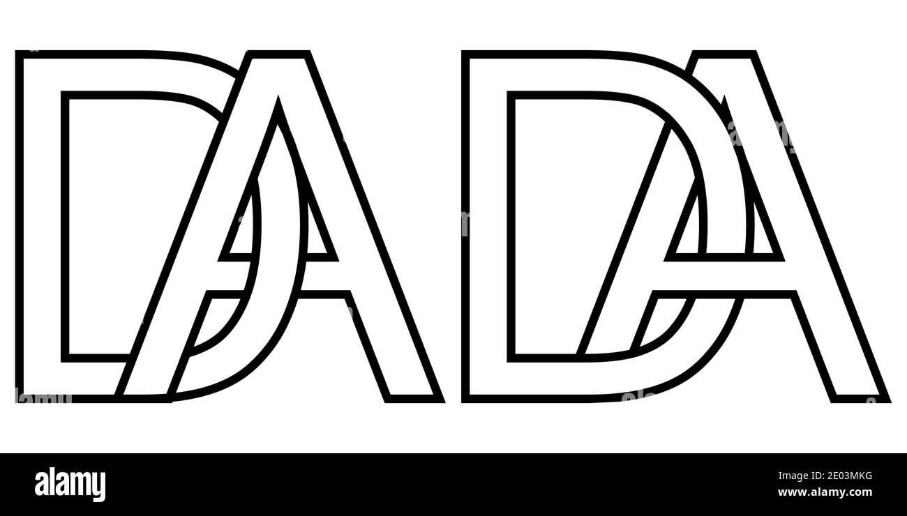Logo-Anzeige und da Symbol Zeichen zwei Zeilensprungbuchstaben A D, Vektor-Logo ad da erste Großbuchstaben Muster Alphabet a d Stock Vektor
