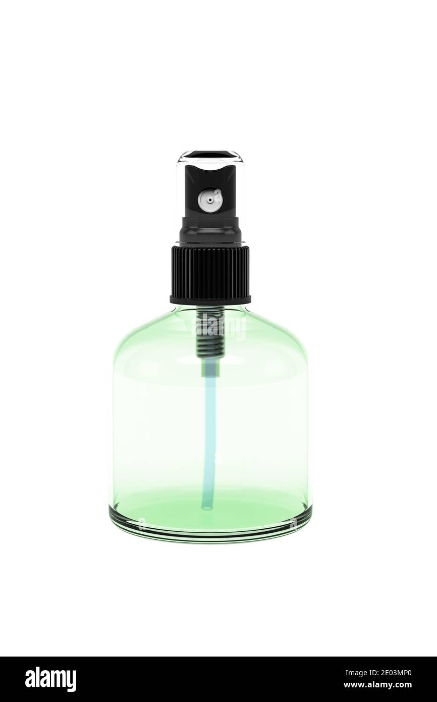 Grüne transparente Sprühflasche isoliert auf weißem Hintergrund - 3d Rendern Stockfoto