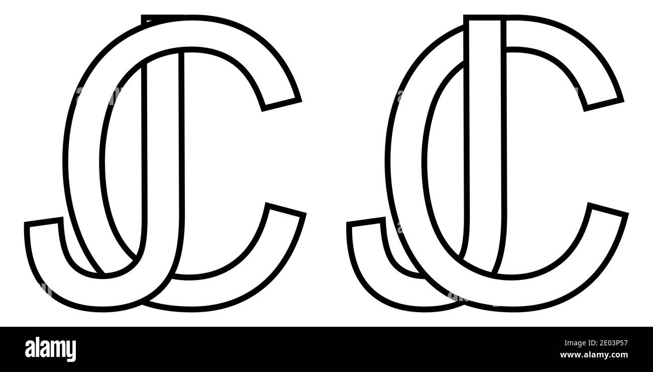 Logo Zeichen jc cj Symbol Zeichen zwei Zeilensprungbuchstaben J, C Vektor Logo jc, cj erste Großbuchstaben Muster Alphabet j, c Stock Vektor